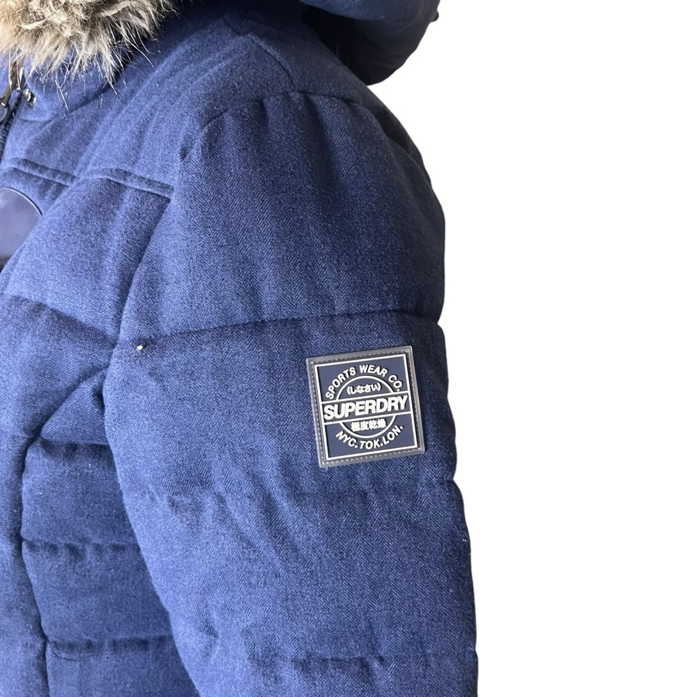 SUPERDRY Fur Hooded Padded Duffle Parka Jacket Women Size S - Picture 2 of 11